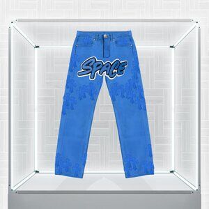 Chrome Hearts Matty Boy "Space" Cross Patch Blue Pants